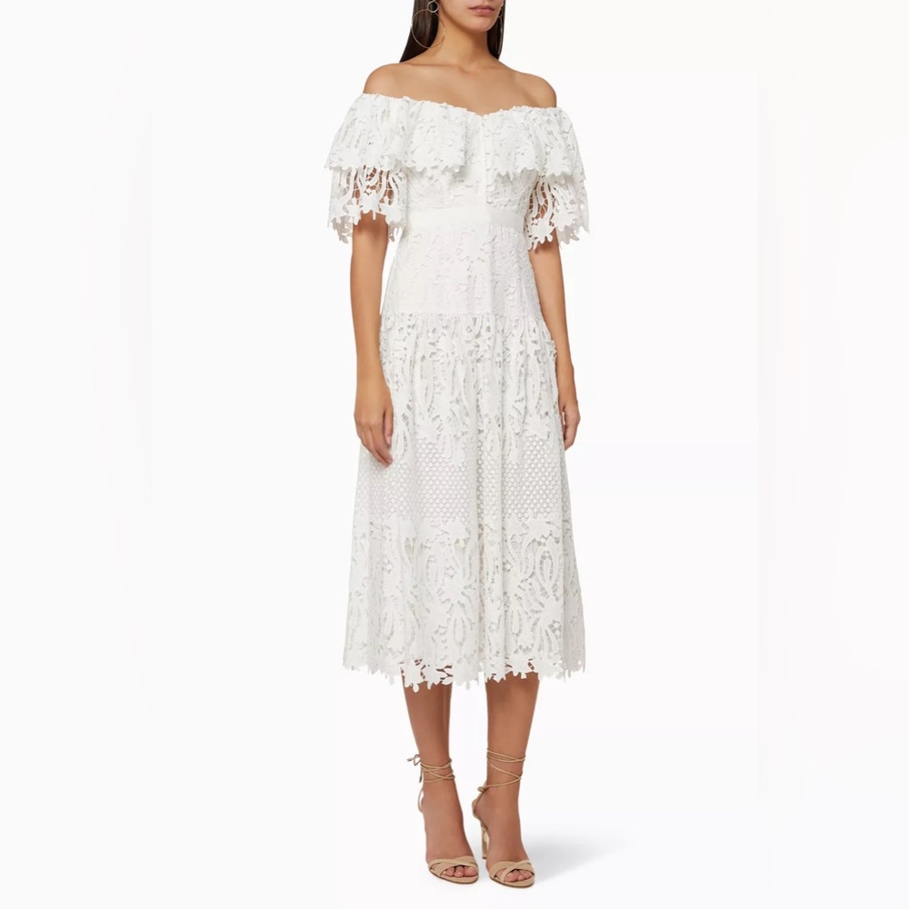 Self Portrait Midi Dress Lace White Wedding Reception Ceremony Engagement Size 4